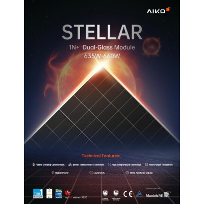 Купити сонячну панель AIKO STELLAR G645-MCH72Dw потужністю 645Вт для сонячної електростанції у нашому інтернет магазині sanevv.com.ua Купити сонячну панель AIKO STELLAR G645-MCH72Dw потужністю 645Вт для сонячної електростанції у нашому інтернет магазині sanevv.com.ua