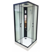 Душовий бокс с низким поддоном Veronis BKN-4-80 white стекло прозрачное чёрный профиль 80x80x215