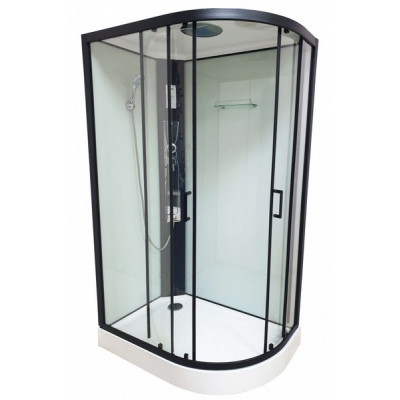 Гидромассажный бокс с низким поддоном Veronis BN-4-120 white L black стекло прозрачное чёрный профиль 120x80x215