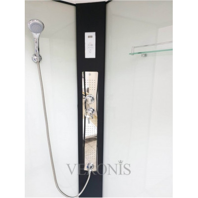 Гидромассажный бокс с низким поддоном Veronis BN-4-120 white L black стекло прозрачное чёрный профиль 120x80x215