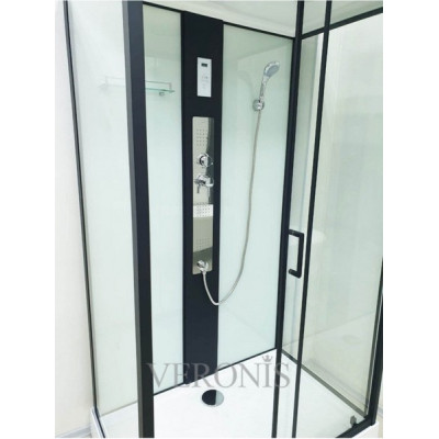 Купити не дорого Гідромасажний бокс з низьким піддоном Veronis BN-8-120 white скло прозоре чорний профіль 120х80х215