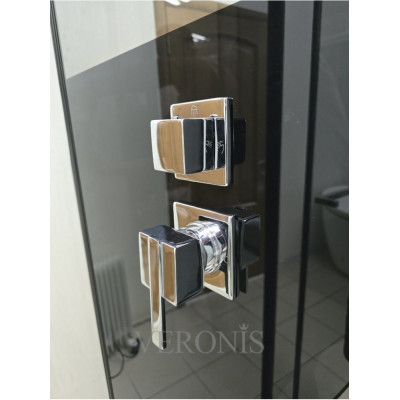 Купити не дорого Душовий бокс з низьким піддоном Veronis BKN-2-77 скло прозоре чорний профіль без даху 70x70x225