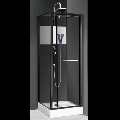 Купити не дорого Душовий бокс з низьким піддоном Veronis BKN-2-77 скло прозоре чорний профіль без даху 70x70x225