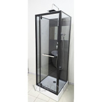 Душовий бокс з низьким піддоном Veronis BKN-2-77 скло прозоре чорний профіль без даху 70x70x225