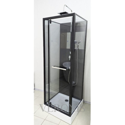 Купити не дорого Душовий бокс з низьким піддоном Veronis BKN-2-77 скло прозоре чорний профіль без даху 70x70x225