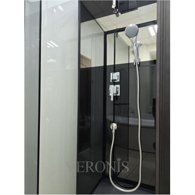 Купити не дорого Душовий бокс з низьким піддоном Veronis BKN-2-77 скло прозоре чорний профіль без даху 70x70x225