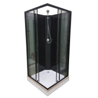 Душовий бокс с низким поддоном Veronis BKN-1-08 стекло прозрачное чёрный профиль без крыши 90x90x193