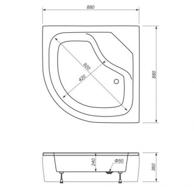 Піддон акриловий душовий глибокий напівкруглий CALISTO BLISS панель+ніжки 90х90х36см