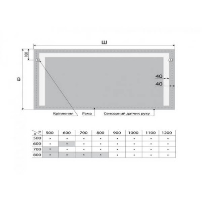 Зеркало прямоугольное с LED подсветкой TRIO BLISS в размере 50х50см и под заказ