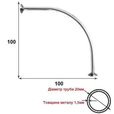 Карниз полукруглый для душевых поддонов из нержавеющей стали 100*100см