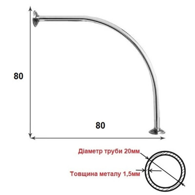 Карниз полукруглый для душевых поддонов из нержавеющей стали 80*80см