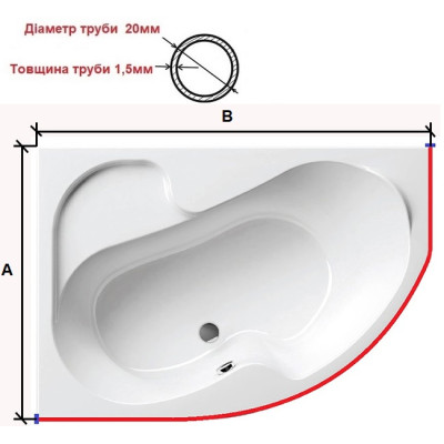 Карниз дугоподібний для асиметричних ванн з нержавіючої сталі 120*80см