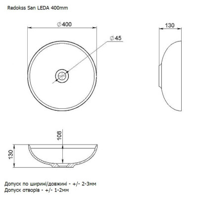 Умывальник накладной Redokss San LEDA 40cм