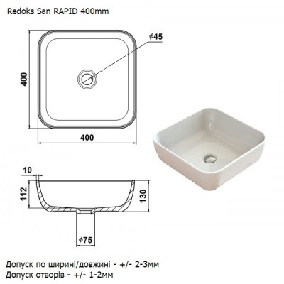 Умывальник накладной Redokss San RAPID 40cм