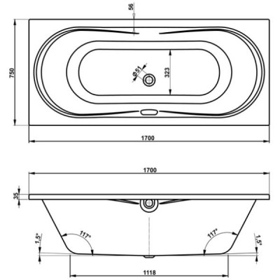 Ванна акриловая прямая Vagnerplast BRIANA 170Х75 см
