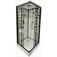 Душовий бокс с низким поддоном ARTEX BST-80-43 чёрный профиль стекло с рисунком 80х80х215